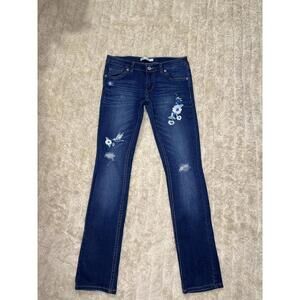 Levi's 711 Skinny distressed floral embroidered medium wash denim jeans Yourh 14
